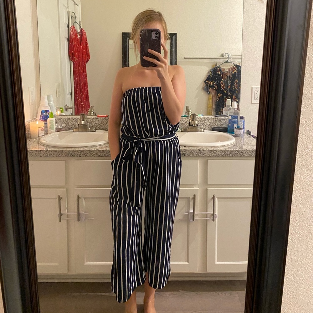 Stripped Strapless Cropped Jumpsuit